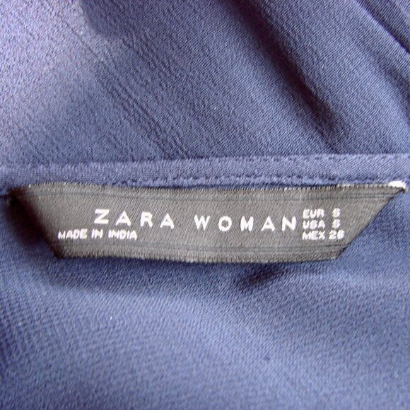 Zara Navy Blue Babydoll Mini Dress Bead Embroidered Fairy Tulle Sleeveless Small - Picture 6 of 13